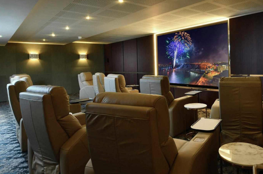 Private residential screening room fitted with tensioned acoustic fabric walls