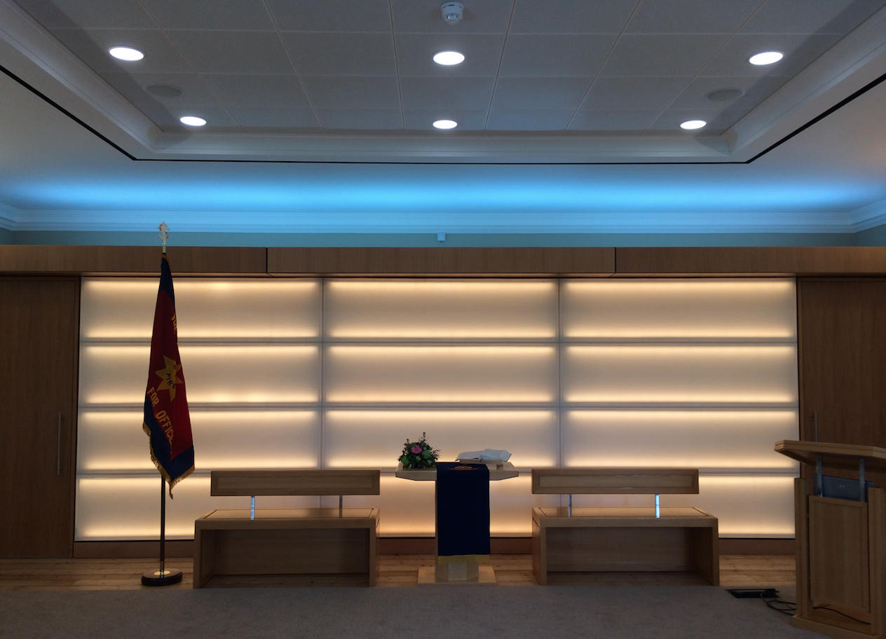 Modern office interior fitted with an acoustic wall panel